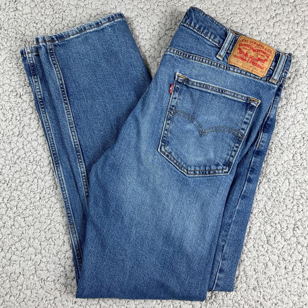 Levis 513 Straight Fit Jeans Mens 38x32 Medium Wash Blue Denim WaterLess
